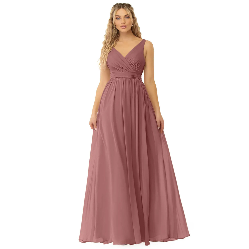 Azazie Kora A-Line Pleated Chiffon Bridesmaid Dress Desert Rose Womens Size A4